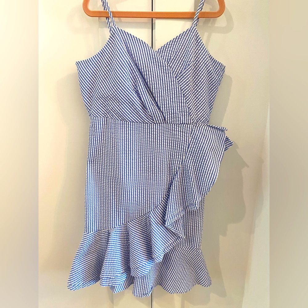 Rare Editions Girls Seersucker Ruffle faux wrap Dress - size 8
